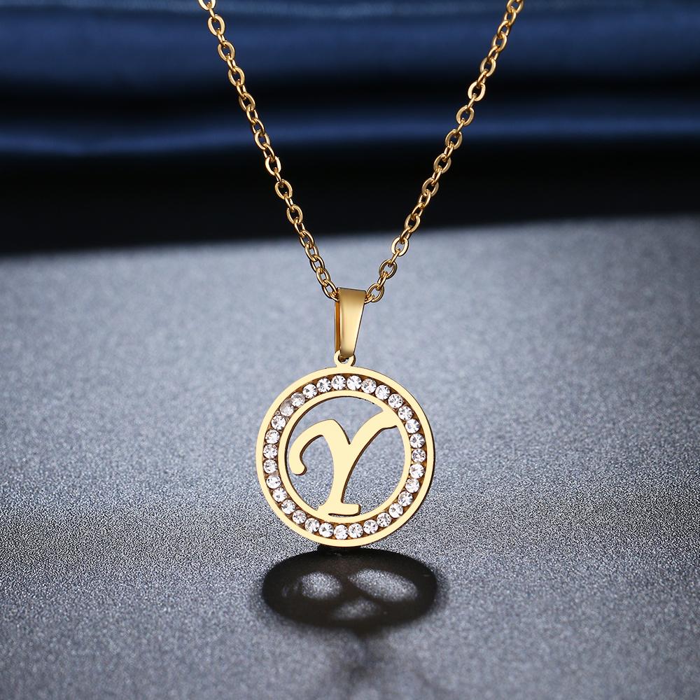 316L Stainless Steel 26 Letters A-Z Necklace NEW Crystal Rhinestone Necklaces for Women Wedding Valentine's Day Gifts