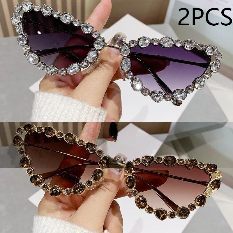 New Luxury Diamond-encrusted Cat-eye Sunglasses Ladies Personality Metal Butterfly Frame Ins Sunglasses