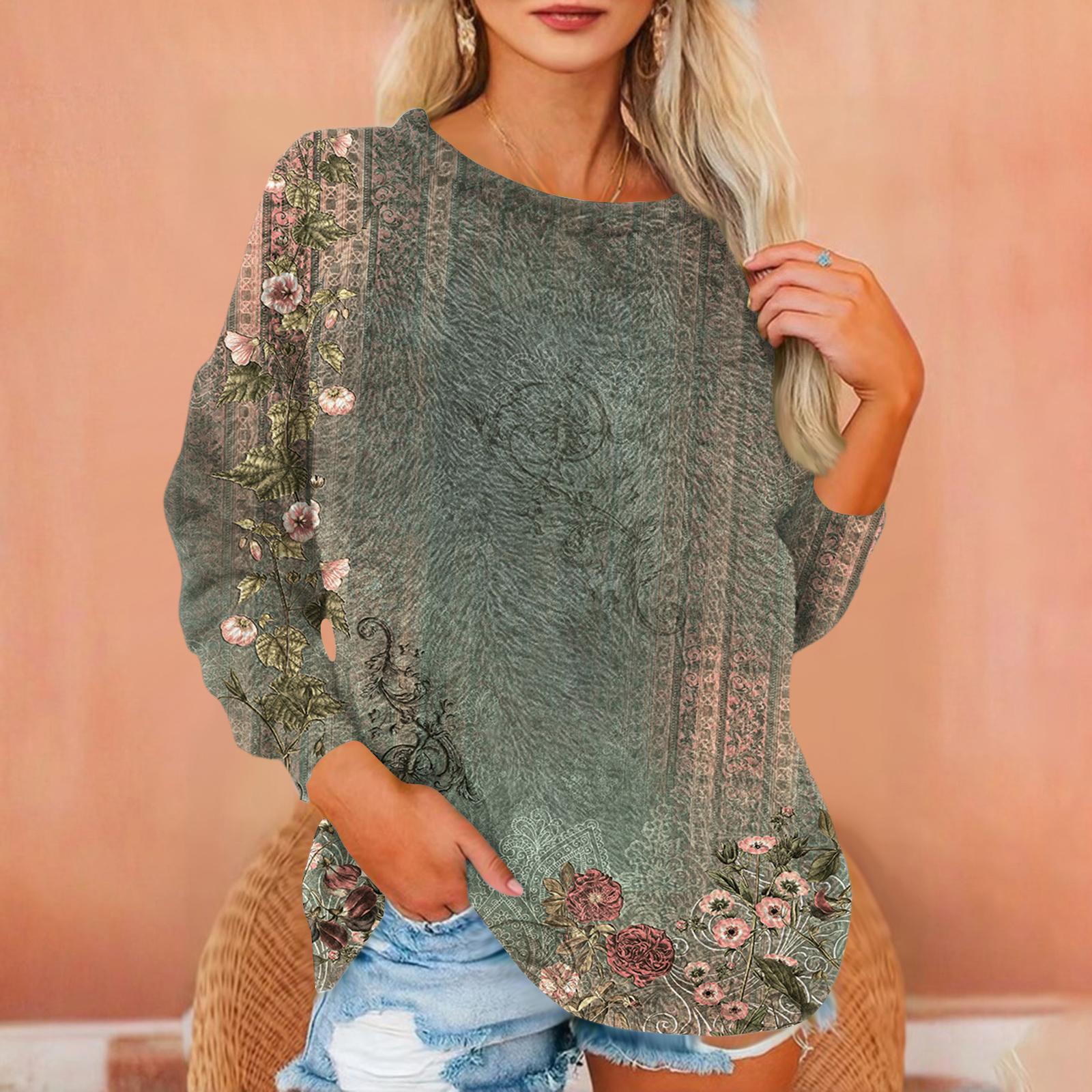 

Women s T Shirt Flannel Print Tunic Long Sleeve Party Round Neck Tops L