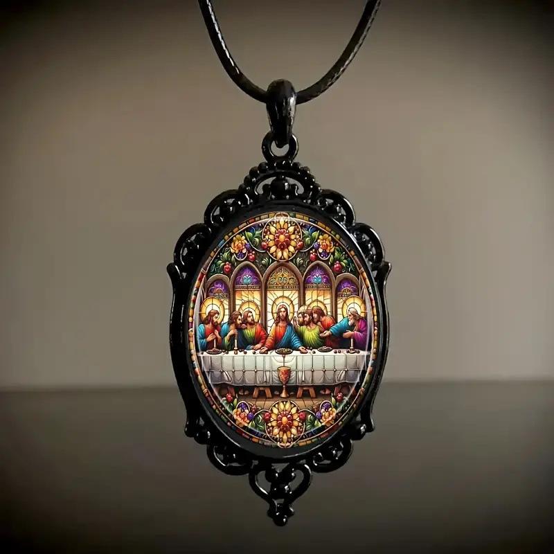 Vintage Oval Glass Alloy Pendant Necklace Jewelry