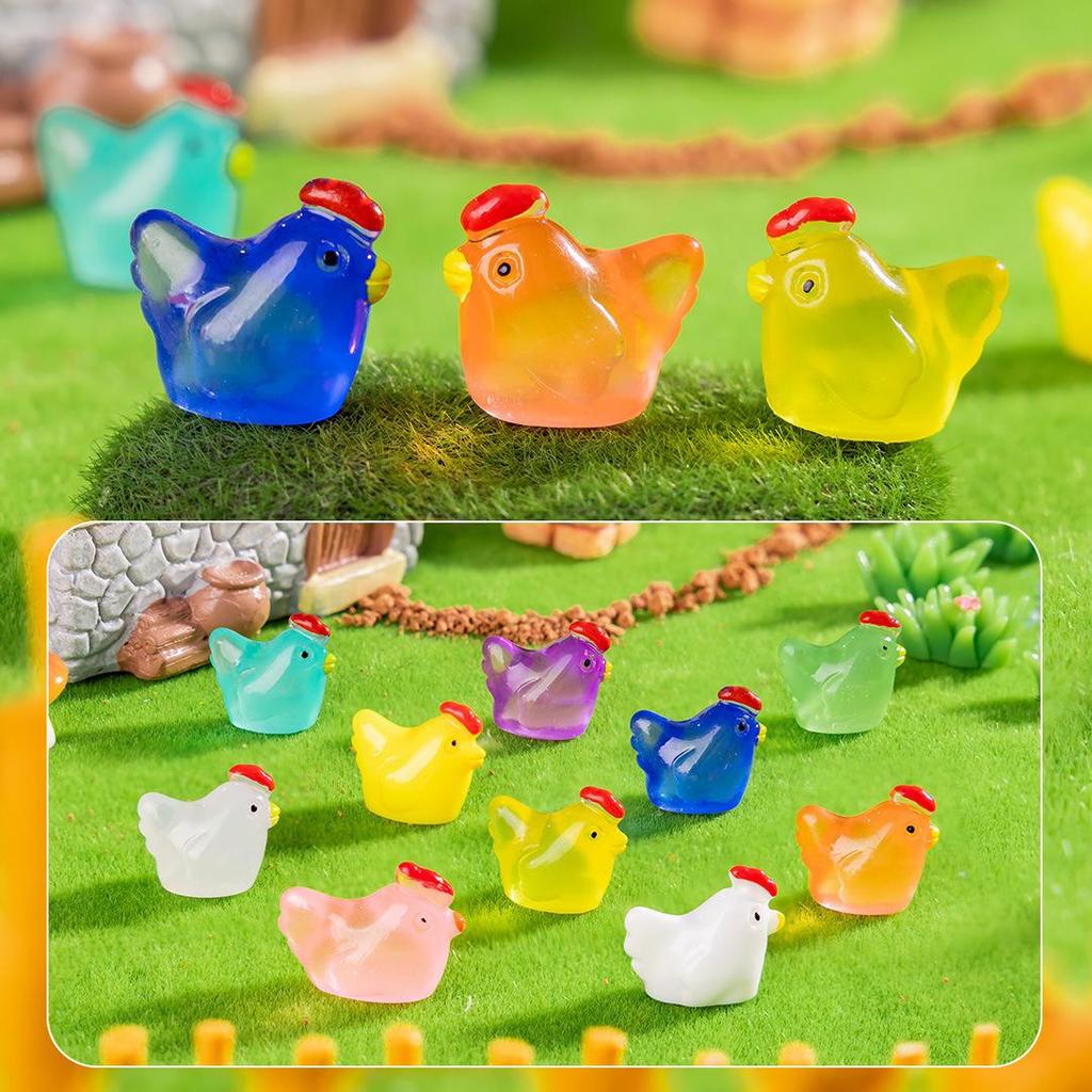 Luminous Rooster Resin Ornament: Colorful Small Animal Desktop Decor