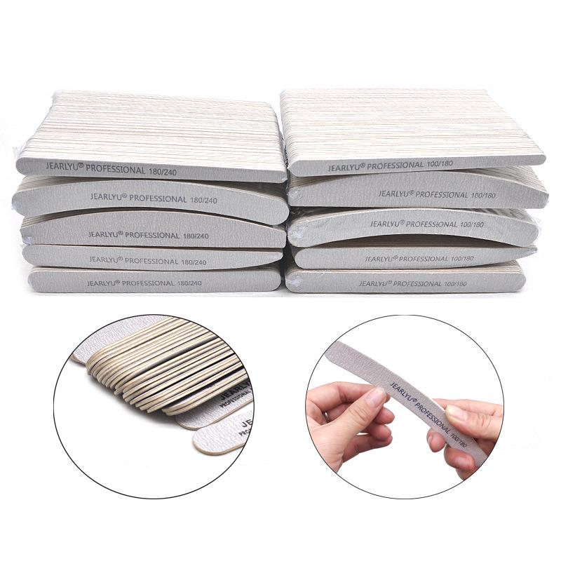 Premium Thick Nail Art Wood File - High-Quality Gray White Sandpaper, Knife & Half Moon Shape