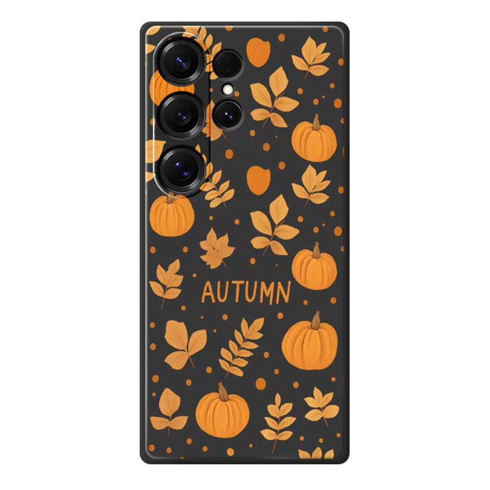 

For Samsung Galaxy S25 Ultra Case Autumn Theme Pattern Printing Straight Edge TPU Phone Back Cover Black