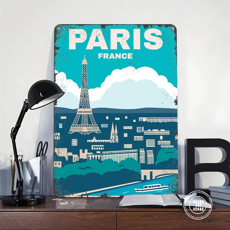 Paris France Travel Tin Plaque Poster Customized Wall Art Retro Vintage Metal Signs for Man Cave Decoration Living Room Decor