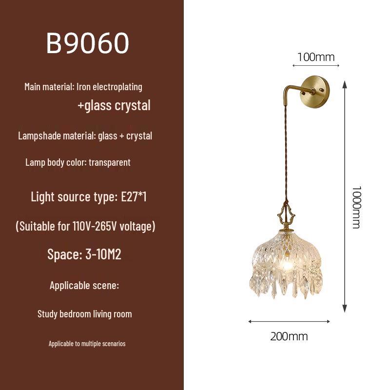 Elegant All-Copper Glass Wall Lamp: Creative Crystal Decor for Hotel Bedrooms and Staircases