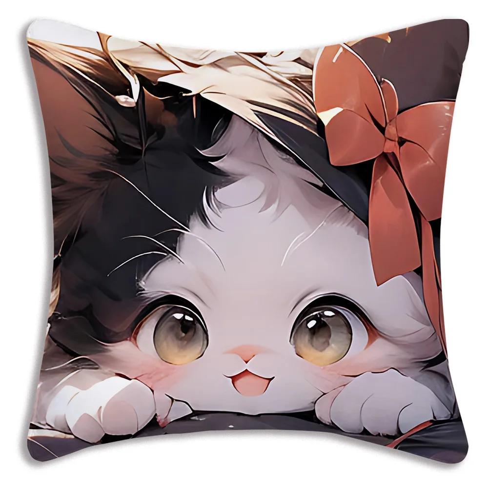 Kawaii Kreslený Roztomilá Kočka Herní Potahy na Polštáře Kreslený Dekorativní Potah na Polštář pro Domácí Pohovku s Potiskem Roztomilý Potah na Polštář