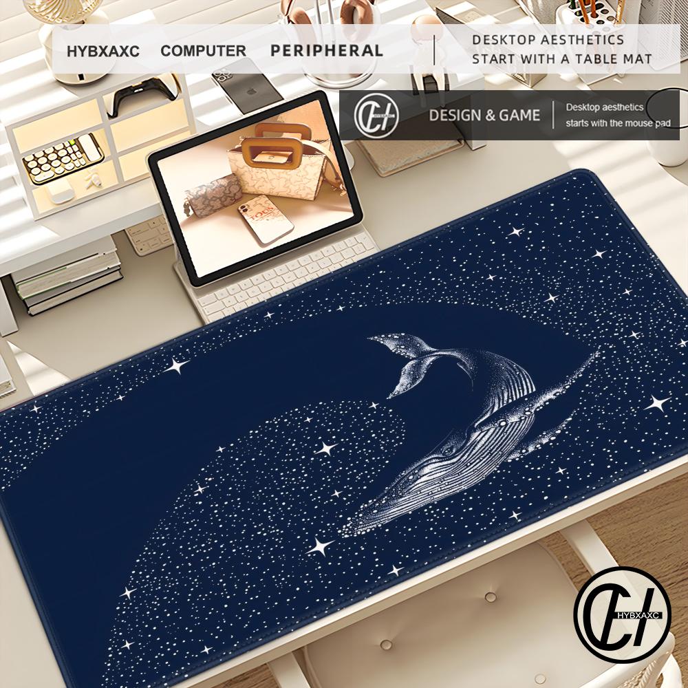HYBXAXC Simple Black Large Gaming Mouse Pad with Deep Sea Whale Design, Keyboard Mat XXL Desk High-definition Computer Desk Pad