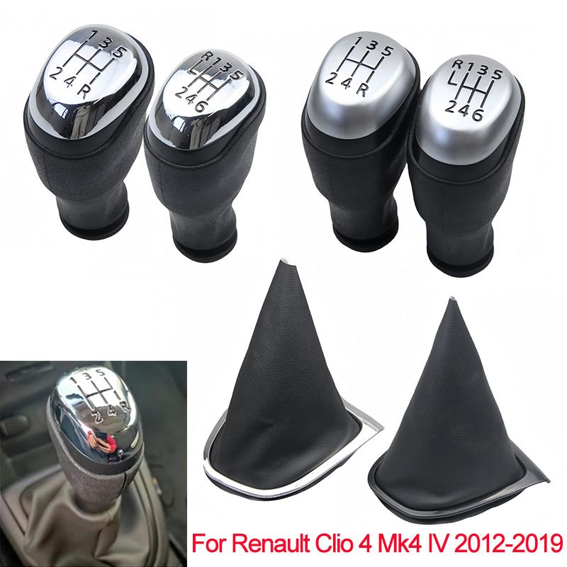 5/6 Speed For Renault Clio 4 Mk4 IV 2012 - Gear Shift Knob Head Lever Handball Leather Gear Shift Collar Gaiter Boot Cover