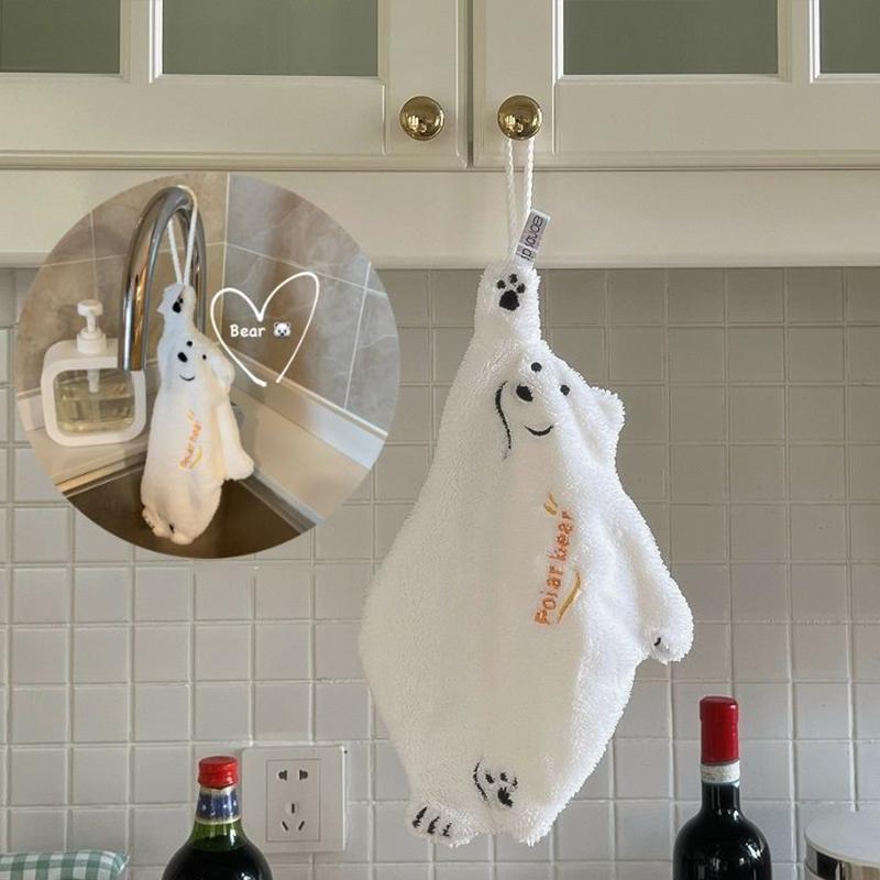 Polar Bear Hanging Hand Wiping Towel Christmas Towels Super Absorbent Kitchen Towel Coral Design Thick Cartoon Hand Towel