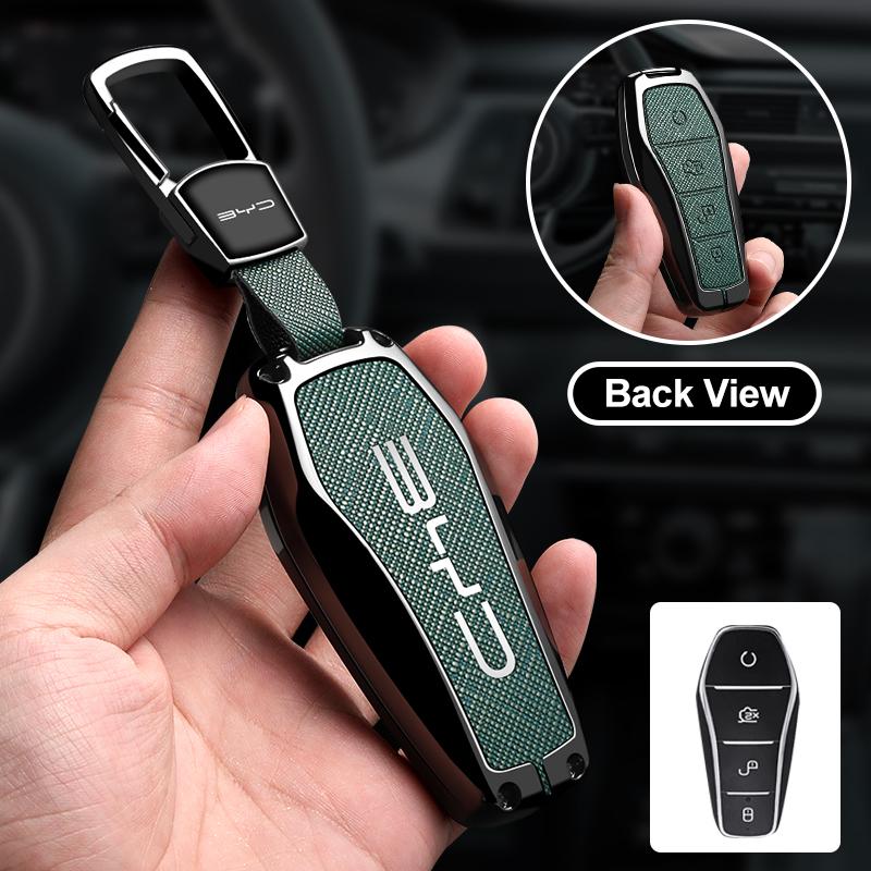 Metal Leather Car Key Case Protection Cover for BYD Atto 3 Song Plus Seal Han EV Dolphin Qin Plus U Dmi Yuan Pro Car Accessories
