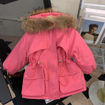 Winter Children's Wear Cotton Coat Windbreaker Coat Boys Girls Medium Length Plush Waist Cotton Jacket