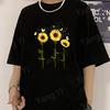 Sunflower Print Neutral Minimalist T-shirt Summer Street Simple Loose Tops Men Women Harajuku C