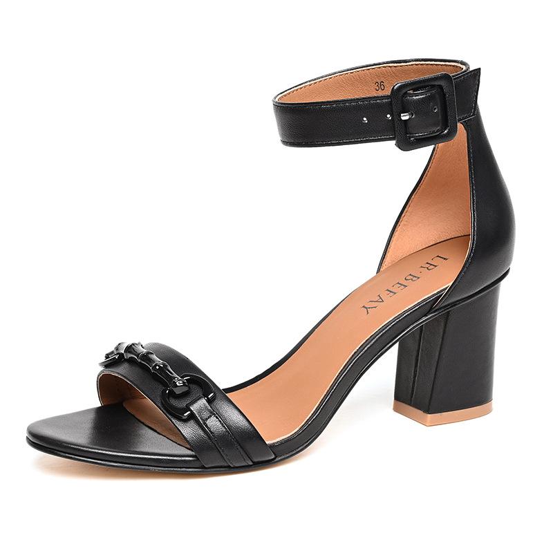 

Сандалии из кожи на высоком толстом каблуке в стиле обувной фабрики Дунгуань пользуются большой популярностью 39 чёрный