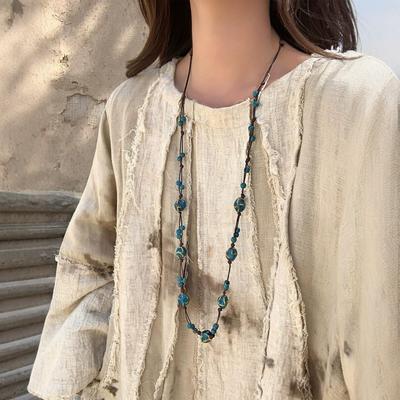 Retro Handmade Ceramic Beaded Necklace Women's Niche Design Sense Long Sweater Chain Bohemian Temperament Accessories