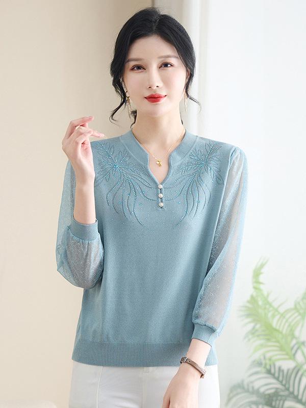 Mom's 2026 Summer Qipao Collar Ice Silk T-shirt for Women