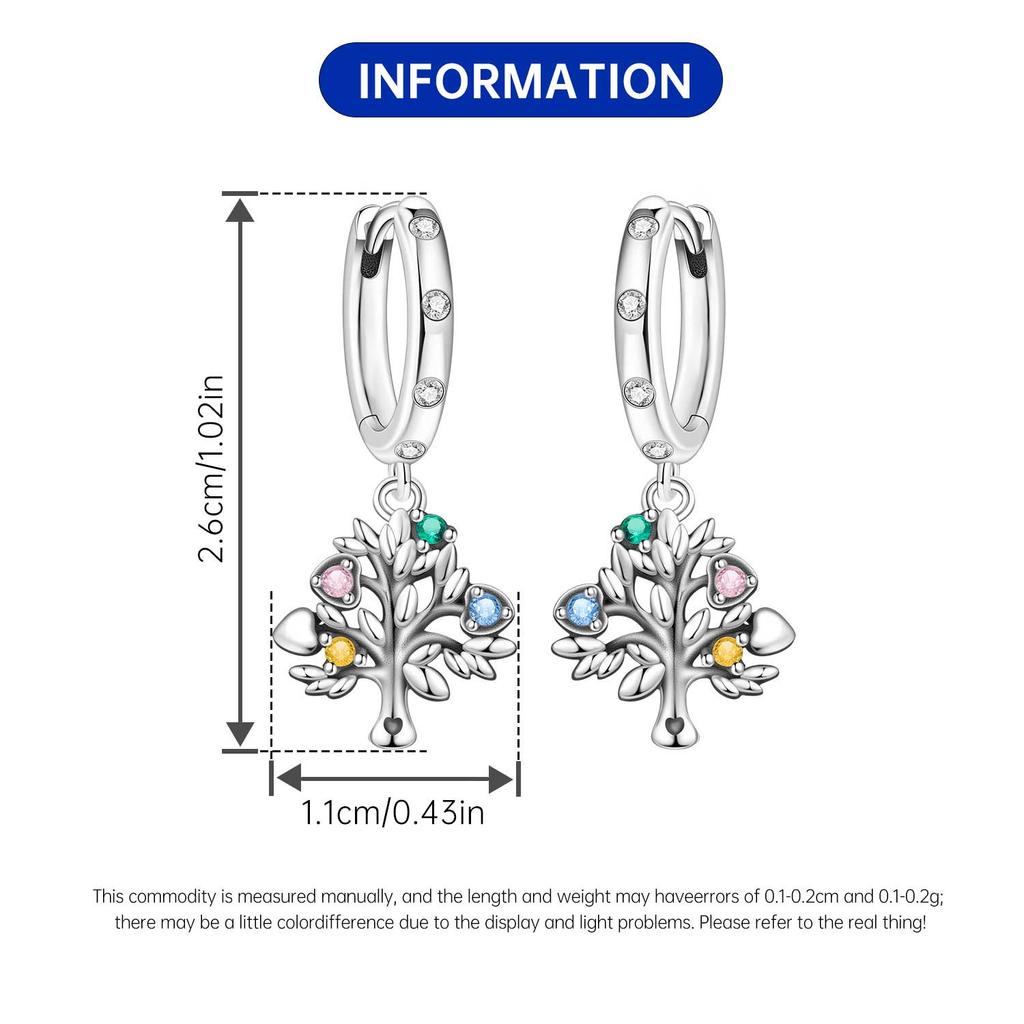 Exquisite Trendy Fashion Women's Fine Jewelry Copper Silver Plated Life Tree Dangle Hoop Drop Earrings Sparkling Multi Color CZ