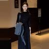 High Quality! French Premium Black Knitted Long-sleeved Dress for Women's Early Autumn Waist and Bottom Dress