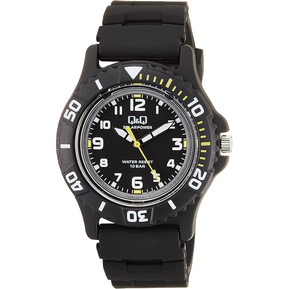 Citizen QQ Solar Analog Sports Watch 10 ATM Waterproof Lightweight Black Black with Easy-to-Read Dial and Urethane Strap