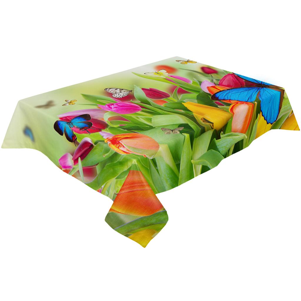 Tischdecke mit Schmetterlings-, Grün- und Blumenmotiv, Urlaubsdeko, wasserdicht, rechteckige Tischdecken, Hochzeitsdeko, Tischdecke