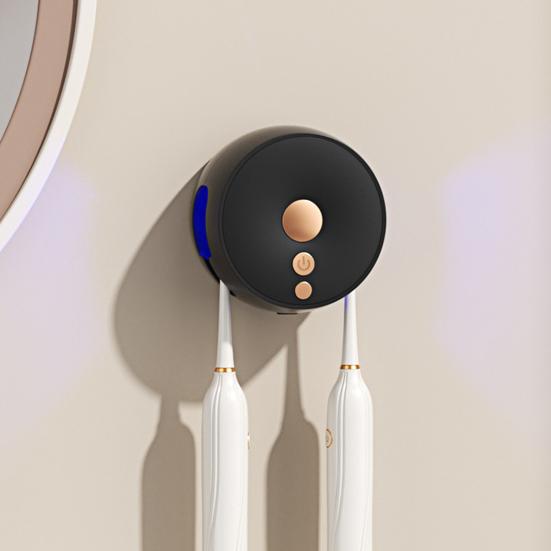 UV Toothbrush Sanitizer 2 Slots USB Rechargeable No Drilling Portable Home Travel Bathroom Wall Mounted Electric Toothbrush Holder Cleaner
