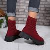 2025 Foreign Trade New Fly-woven Socks Boots Large Size Thick-soled Thick Heel Solid Color European and American Casual Outer Wear Medium Tube M