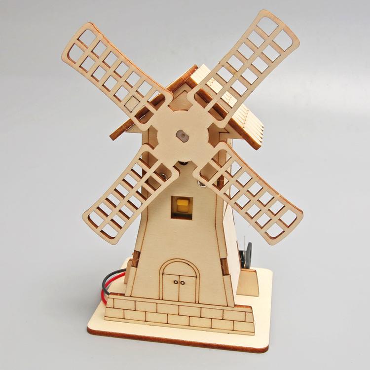 Pupil Educational Science And Education Toys Creative Technology Small Production Electric Windmill Cabin Handmade Material Package New Products