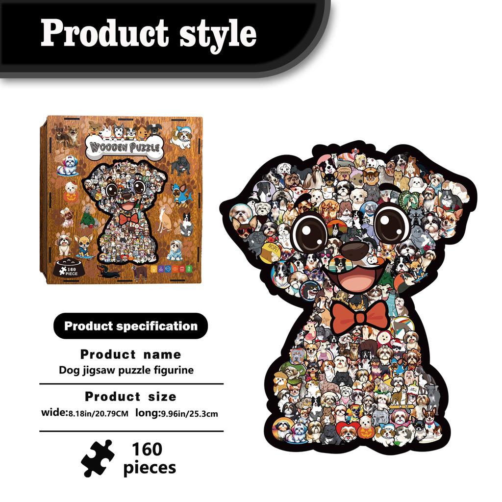 Fun Dog Set Wooden Puzzle Ornament Puzzle Game Toy High-End Edition 160Pcs Puzzle