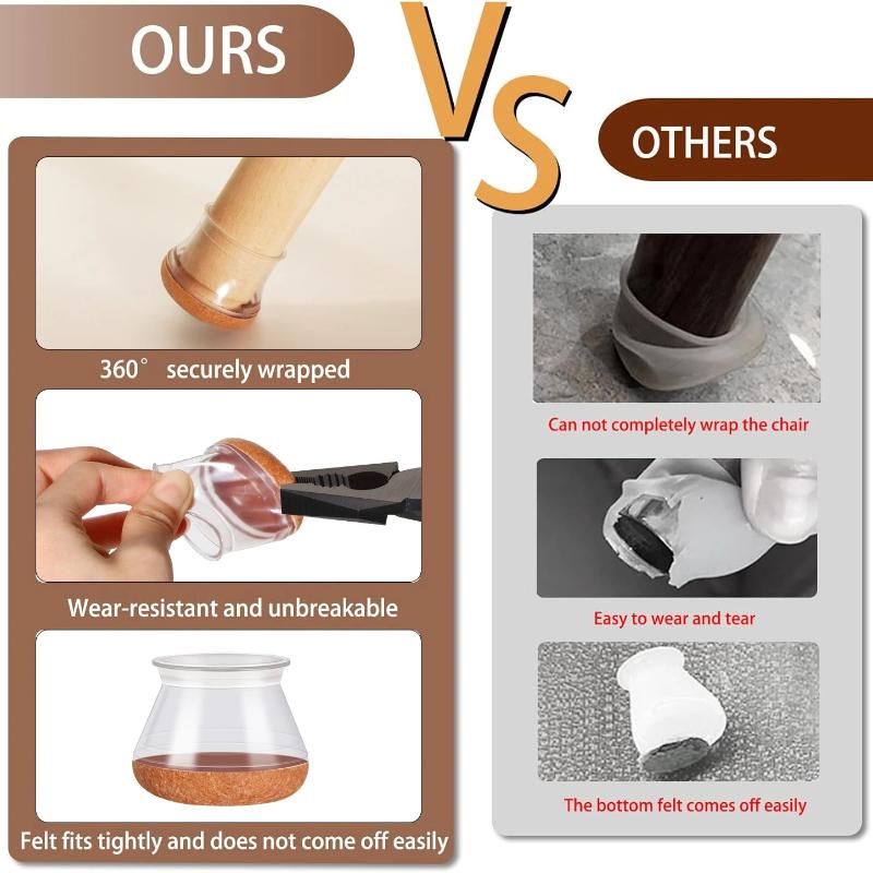 8/24 Pcs Chair Leg Floor Protectors for Hardwood Floors, Silicone Chair Caps Covers Furniture Pads Sliders Wrapped Felt Bottom