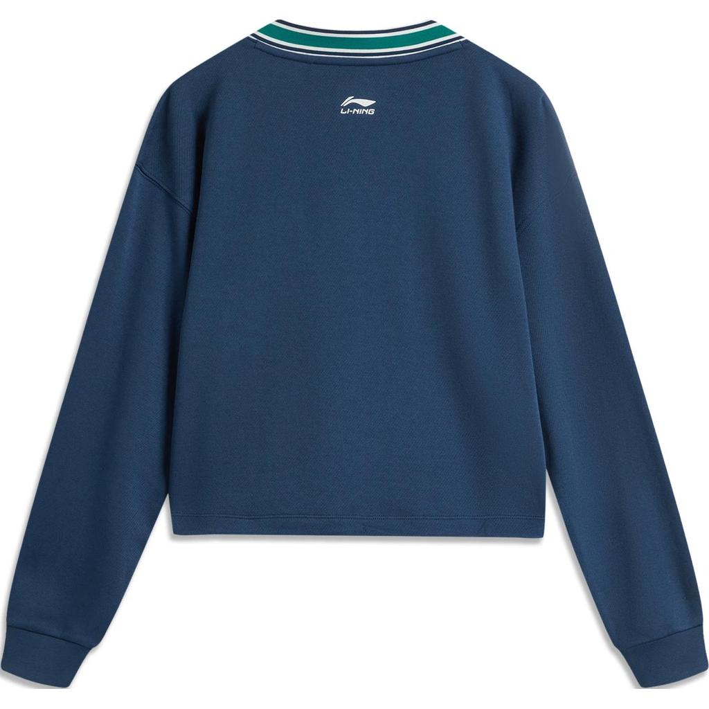 Li-Ning Sports Lifestyle Series Color Block V-Neck Comfortable Breathable Versatile Loose Sweatshirt Women Sweatshirt Deep-Navy AHSU532-3