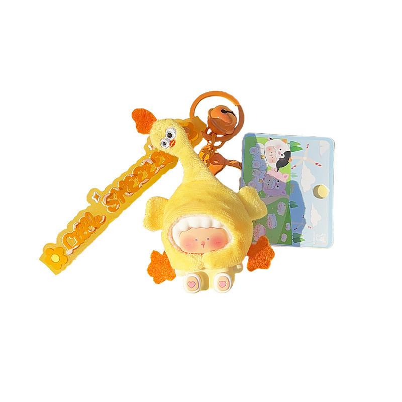 Farm Plush Colorful Animal Keychain Cute Resin Key Ring Accessory In Orange Blue Pink