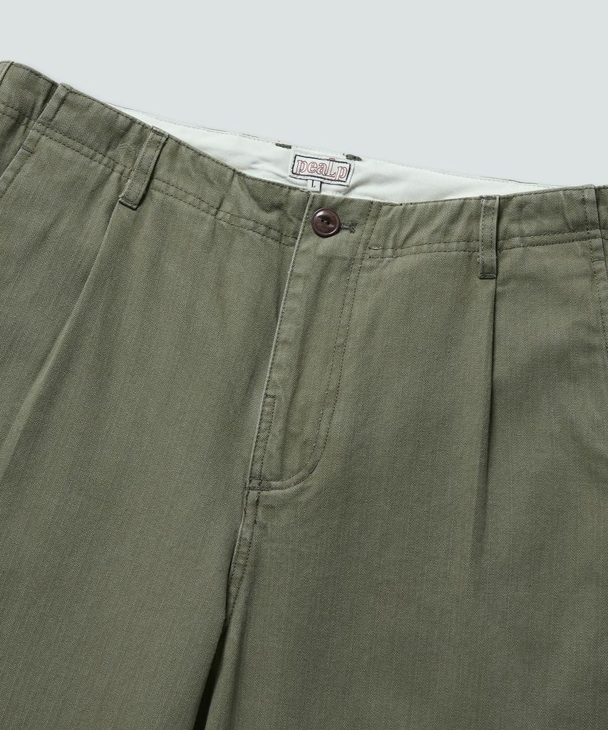 Pilpeu One-Tuck Herringbone Washed High Waist Pants (Khaki)