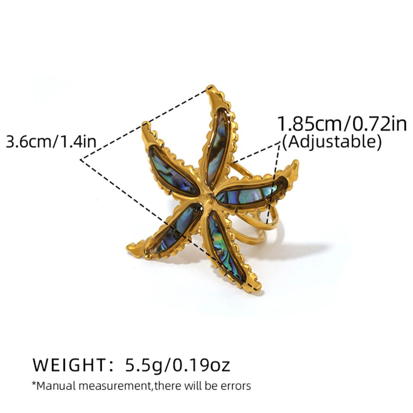 

Fashion Starfish Flower Summer Drop Dangle Big Stainless Steel Rings for Women Charm Waterproof Zircon For Vacation Seaside Etc resizable