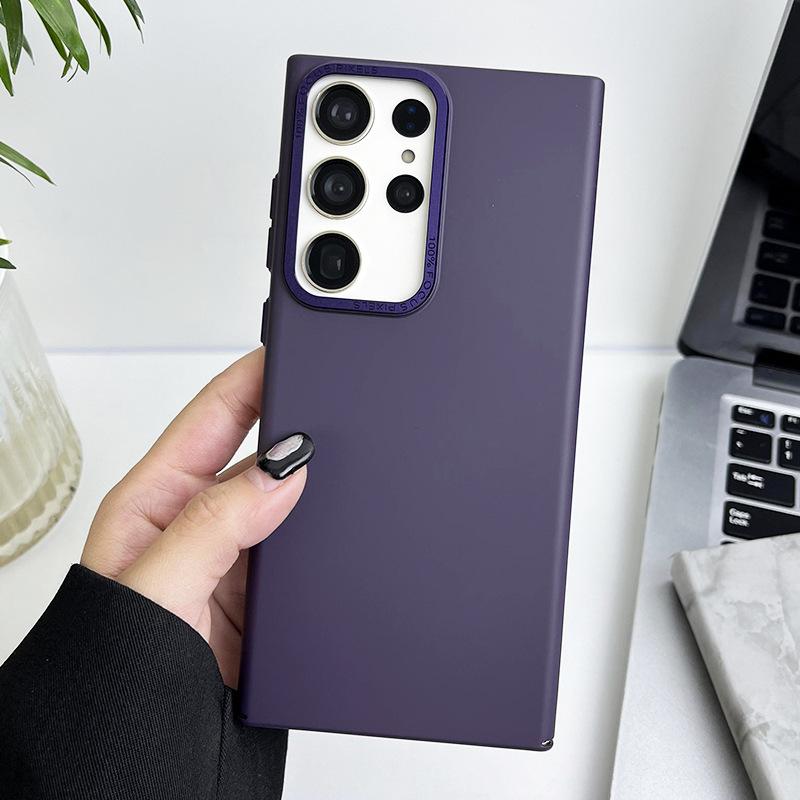 Suitable for Samsung S23ultra Metal Lens Ring Mobile Phone Case S23plus Oil-sprayed Skin Sensing S22 Solid Color Protective Case