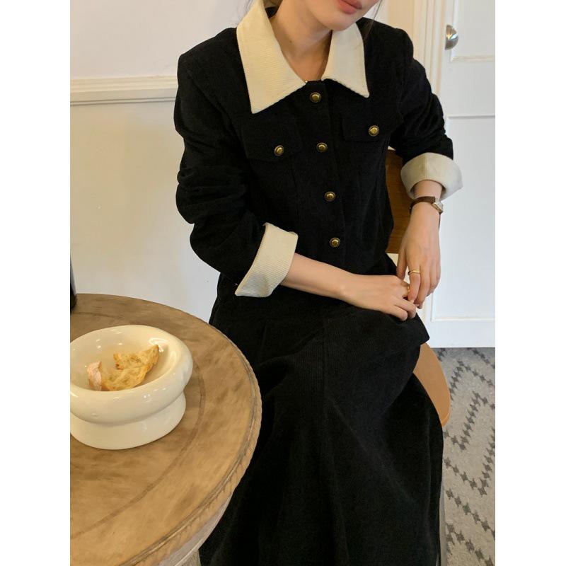 2023 Retro Hepburn Corduroy Contrast Lapel Jacket & High Waist Skirt Set