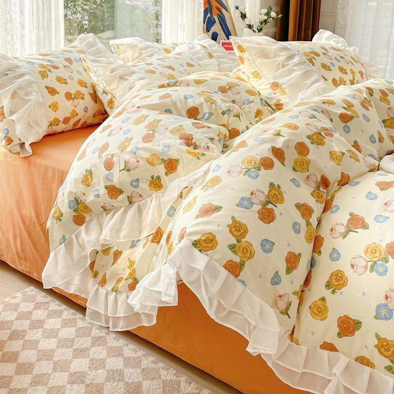 Fresh Style Cotton Bedding Set Floral Duvet Cover Princess Bed Sheets Dorm