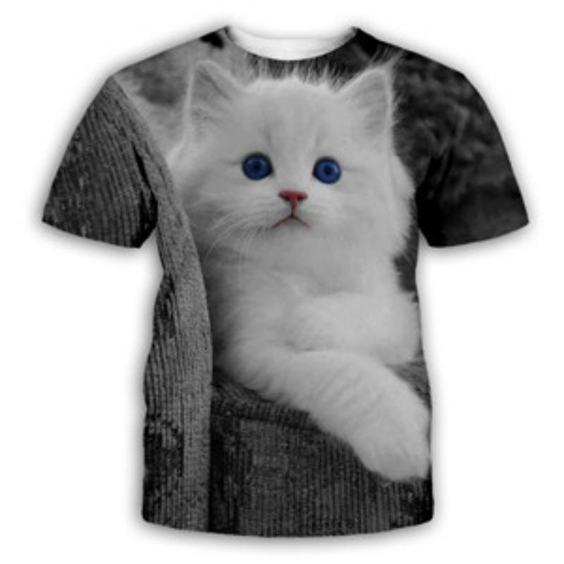 PLstar Cosmos DJ Pizza Katze T-Shirt Herren Damen Tier 3D T-Shirt Hip Hop Sommer Kurzarm Atmungsaktives T-Shirt Große Größen