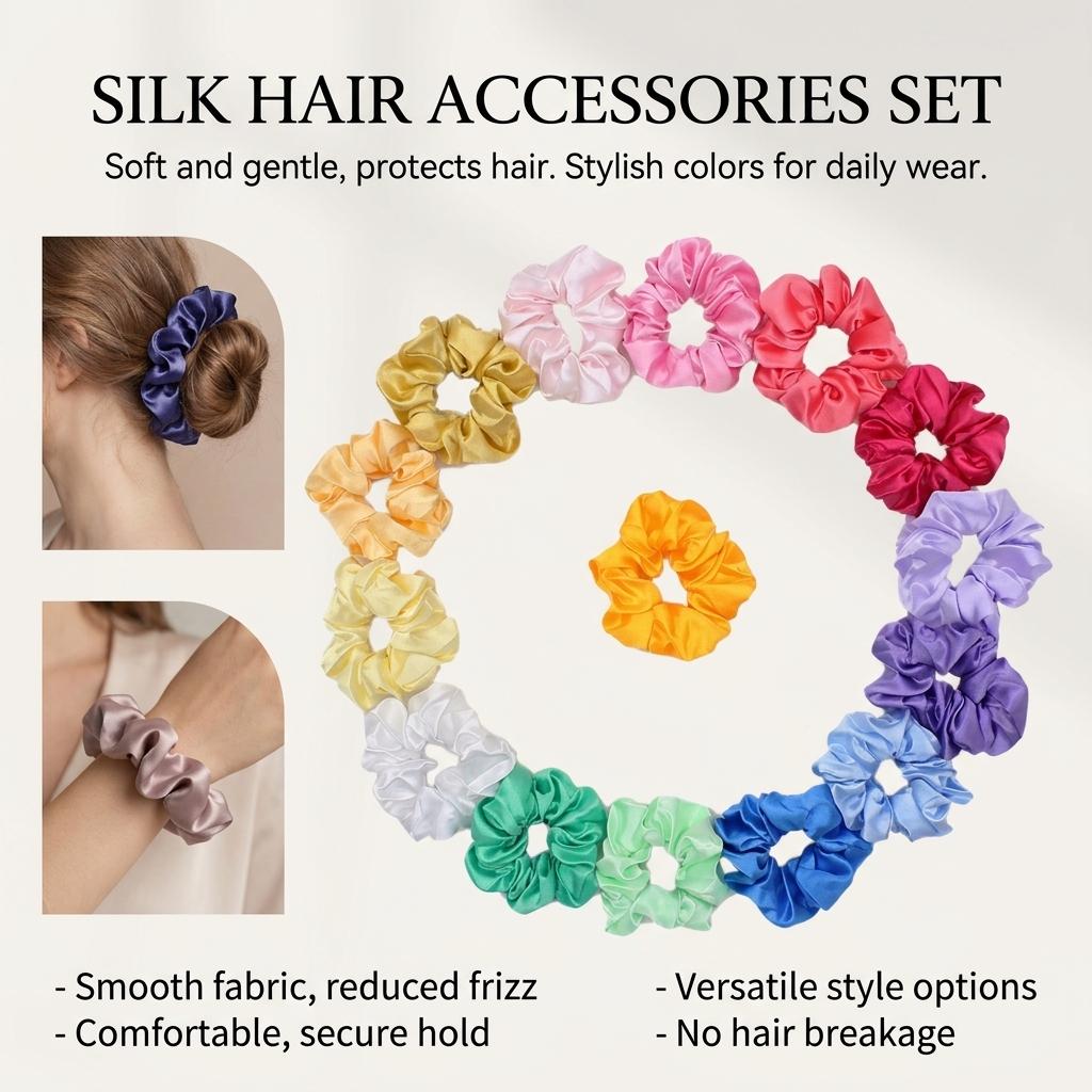 15 Colors Satin Fabric Hair Scrunchies Stylish Elastic Hair Ties For Women