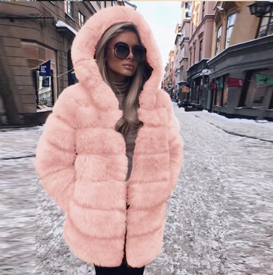 Women's Mid-Length Imitation Fox Fur Coat - Long Sleeve European & American Fashion Warm Overcoat