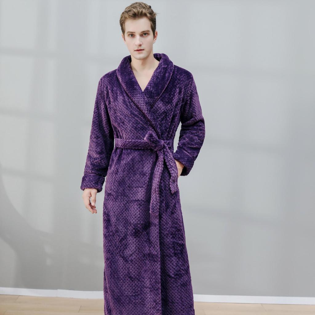 Women's & Men's Extended Length Winter Plush Flannel Bathrobe & Pajamas Set