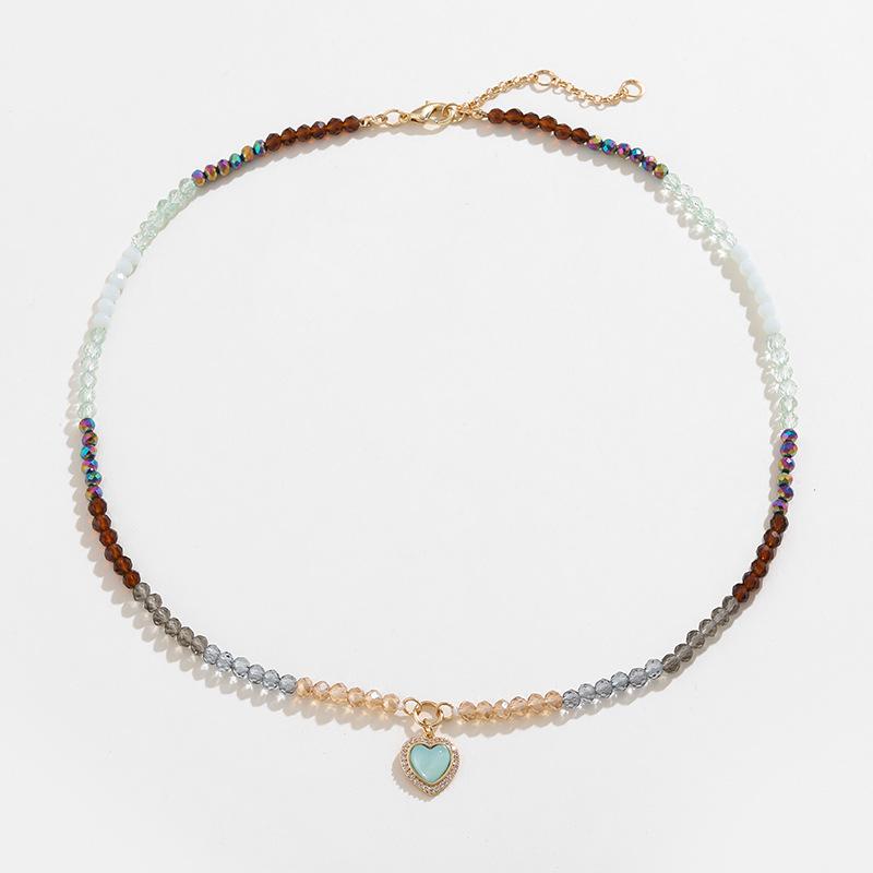 Kenjie Summer Colorful Beaded Necklace with Heart Peach Zircon Charm