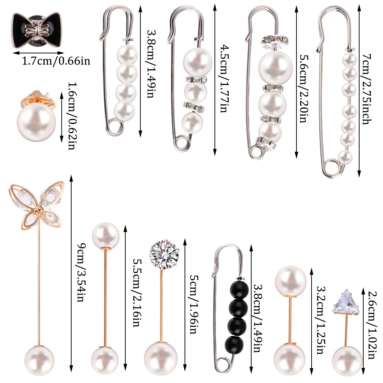

[HF]^1Pc 12 Pack Pearl Brooch Pins Set Pearl Scarf Hijab Crystal Safety Pins for Women