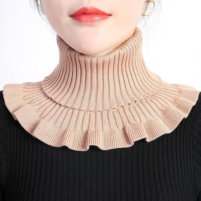 Fashionable Knitted False Neck Scarf Elegant Ruffle Edge Design Soft Thick and Warm for Women Fake Collar Detachable Scarf