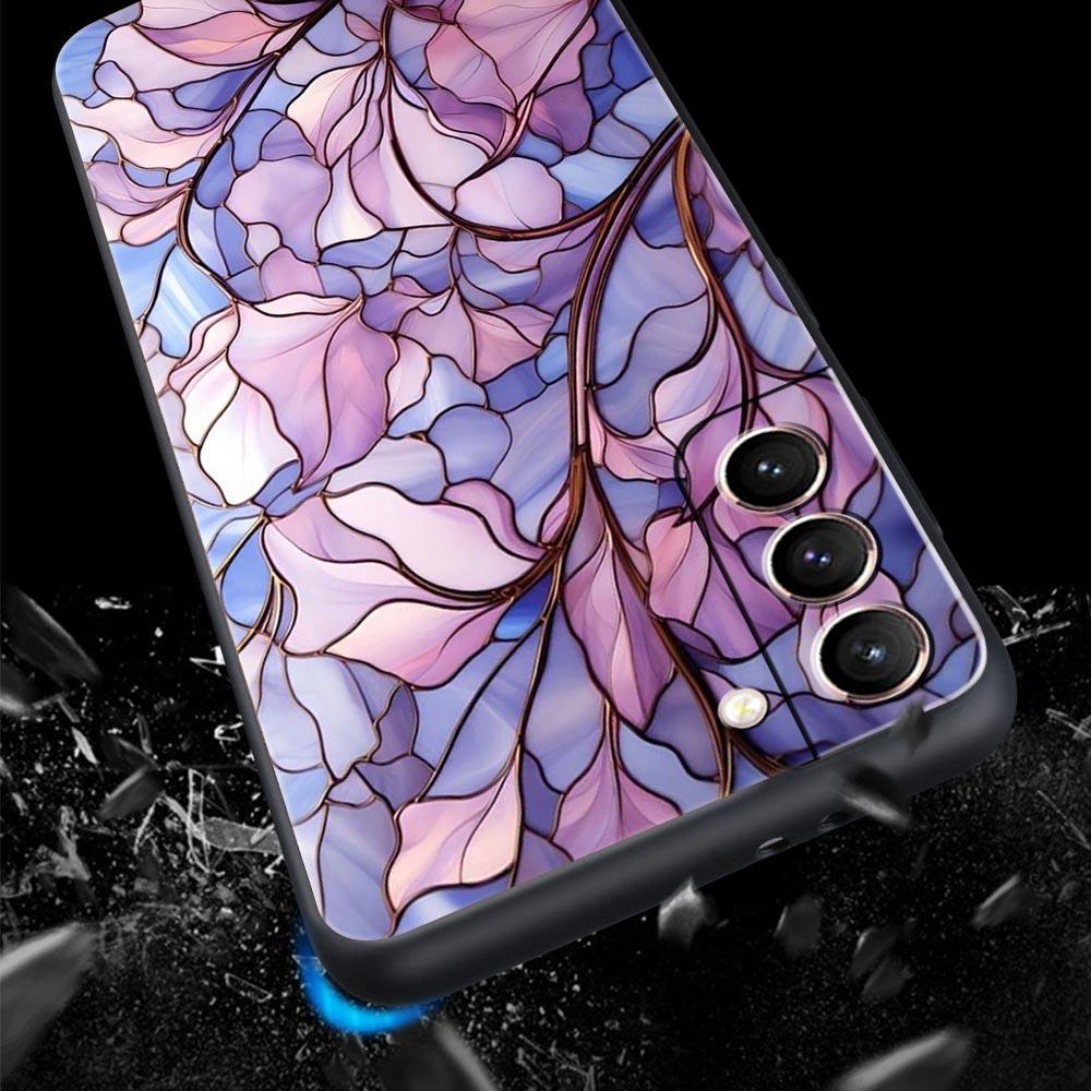Fashion Flower Pattern Phone Case For Samsung Galaxy S26 Ultra S25 Plus S24 FE S23 S22 5G S21 S20 Cover Black Soft