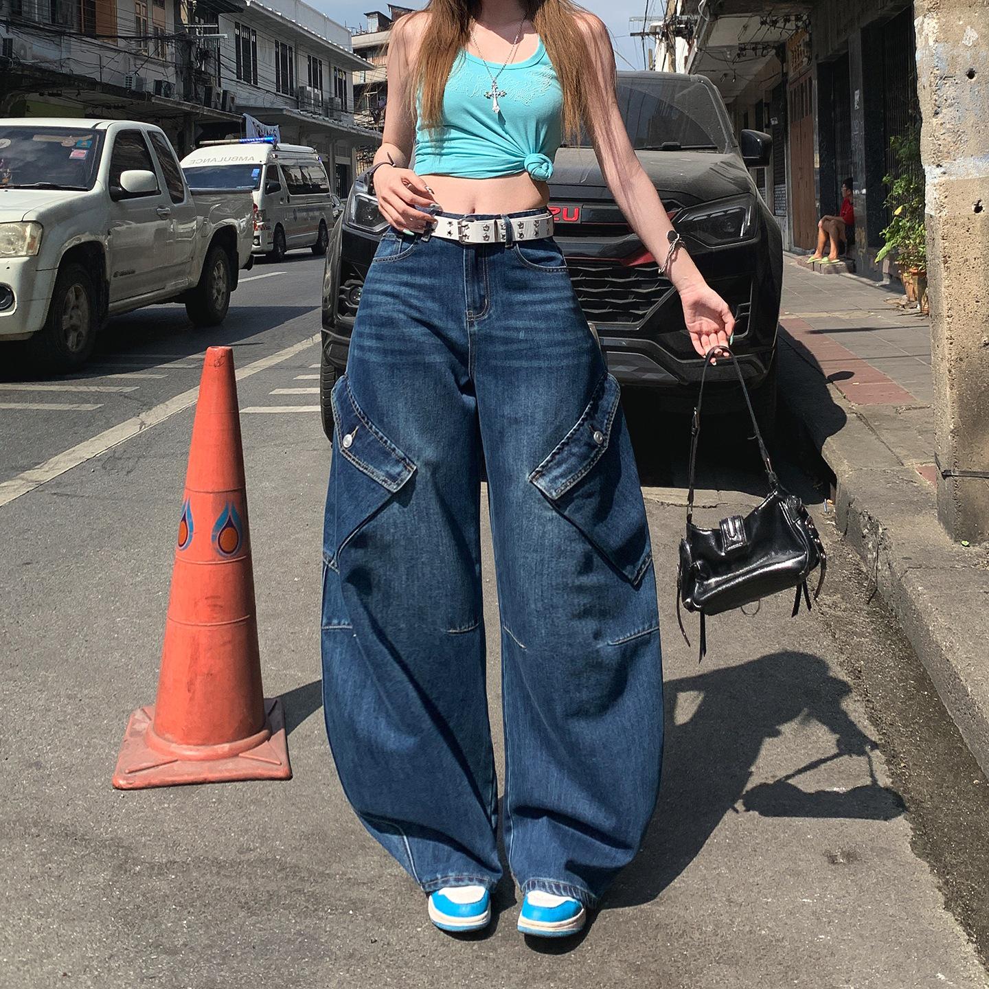 Women s Trendy Cool Curved Blade Jeans – Wide-Leg, Relaxed Fit for Spring/Autumn 2026 Medium