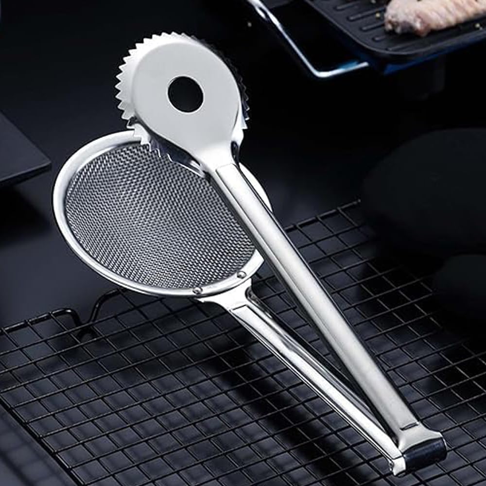 RSINC Multifunktionale Edelstahlzange Filterlöffel mit Clip Hot Pot Zange Frittiergutzange Ölfilter Küchenservierzange | Große Kochzange
