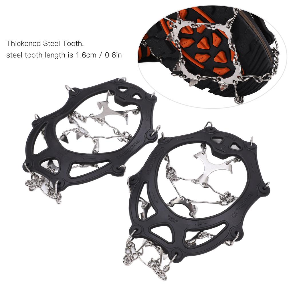 2 Pcs Outdoor 12 Tooth Mountaineering Crampons Stainless Steel Crampons Snow Anti Slip Shoe Covers Black