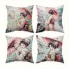 Japanese Geisha Pillowcase, Cherry Blossom & Umbrella Design, Oriental Home Decor Cushion Cover