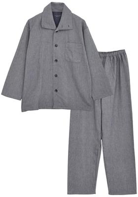 Made In Japan Warm Cotton Stand Long [PAJAMA FAMILY] [SUIMIN CARE] Men's Pajamas, 100% Cotton, Blanket, 2-Way Collar, Sleeves, Fall/Winter (LL, Gray)