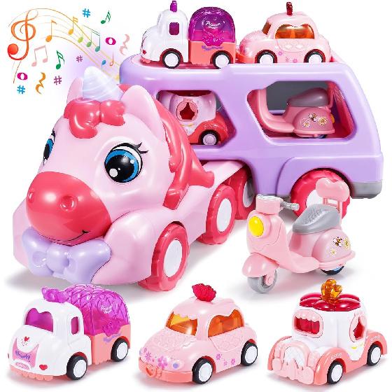 Toys for 1 2 3 Year Old Girls, Gifts for 1 2 Year Old Girls 5 in 1 Girl Cars for Toddlers 1-3 Unicorn Toy Little Girl Toys Age 2-3 Birthday Gifts for