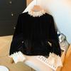 Slimming Velvet Lace Top with 3D Floral Design - Women's Spring Long Sleeve